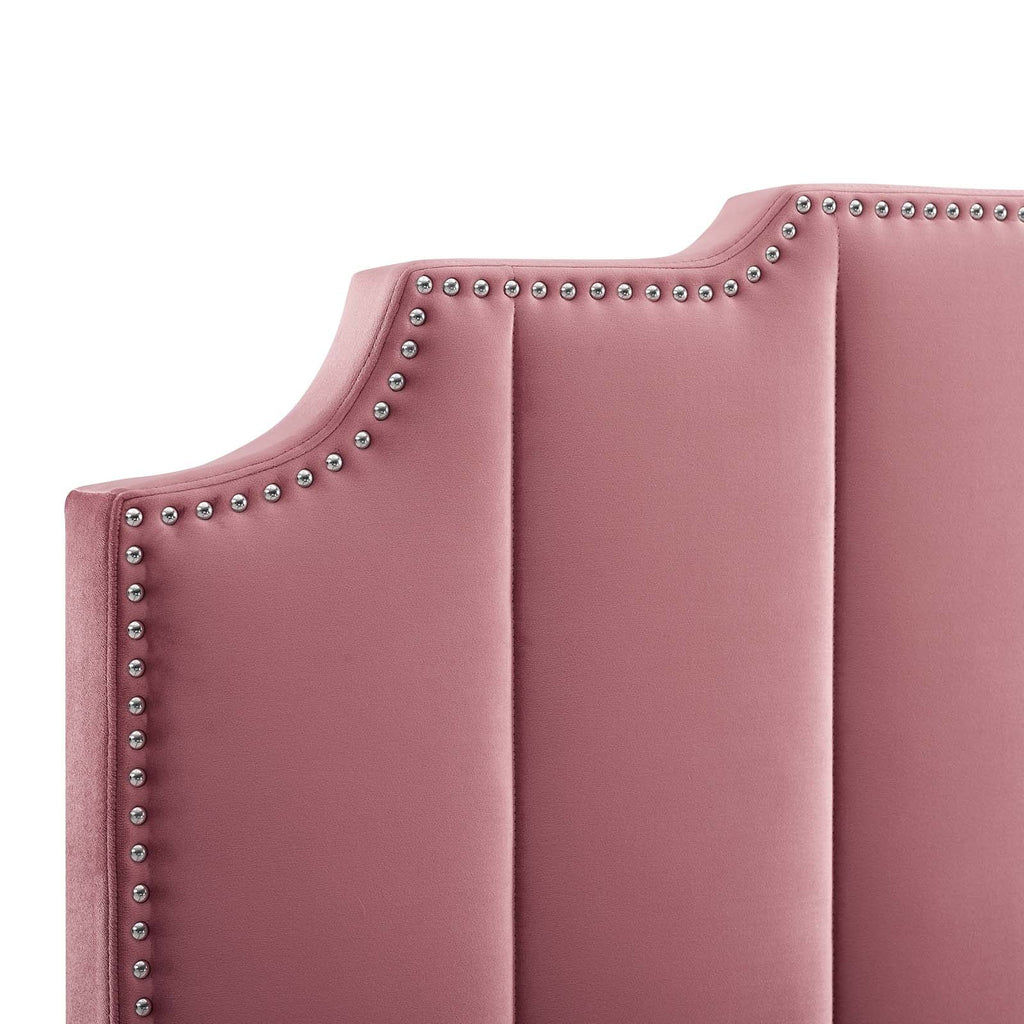 Lucille Queen Performance Velvet Platform Bed in Dusty Rose