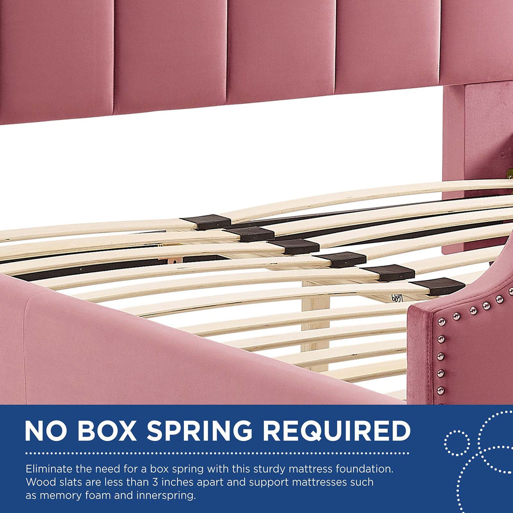 Lucille Queen Performance Velvet Platform Bed in Dusty Rose