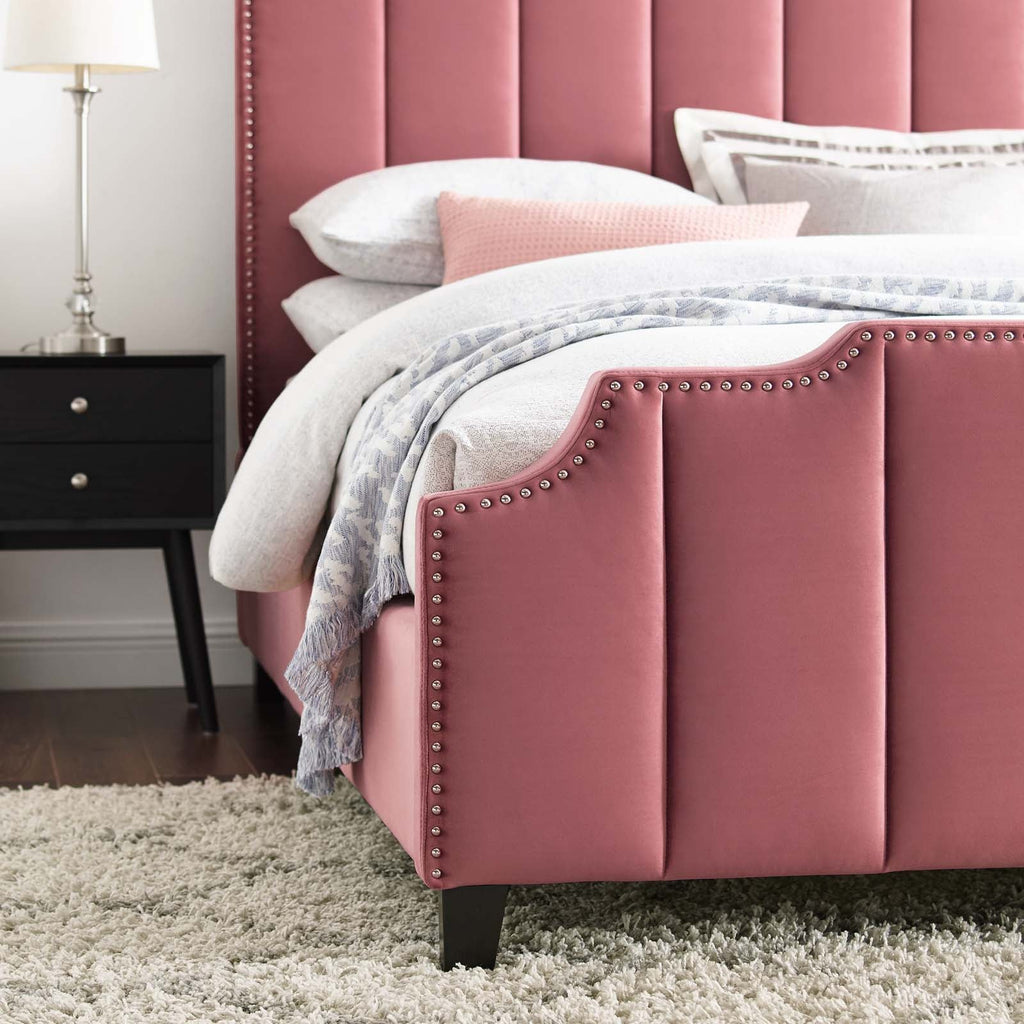 Lucille Queen Performance Velvet Platform Bed in Dusty Rose