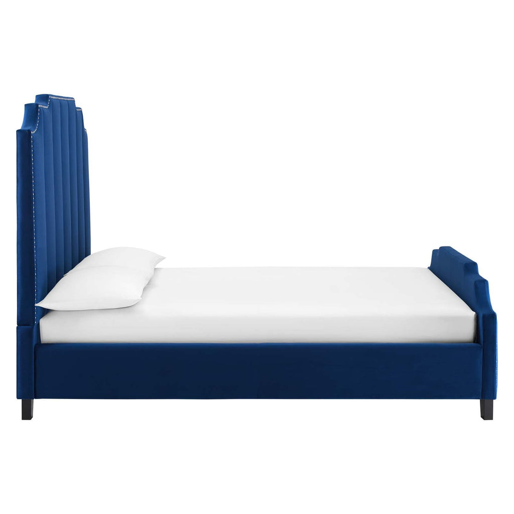 Lucille Queen Performance Velvet Platform Bed in Navy