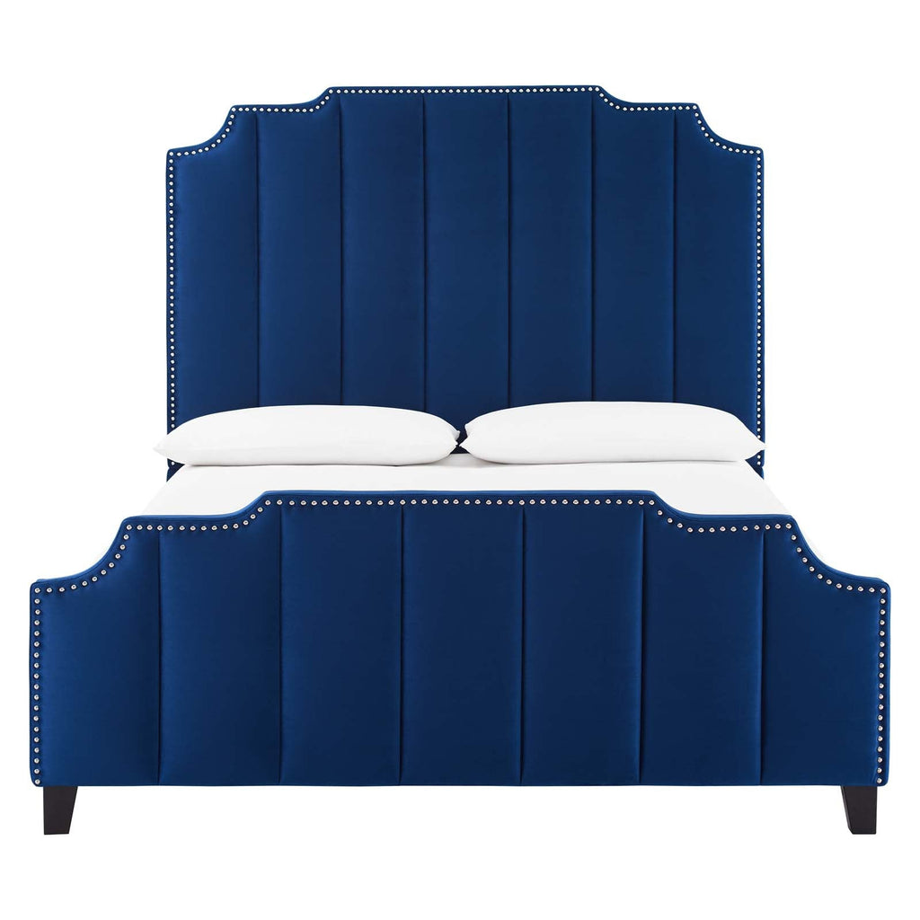 Lucille Queen Performance Velvet Platform Bed in Navy