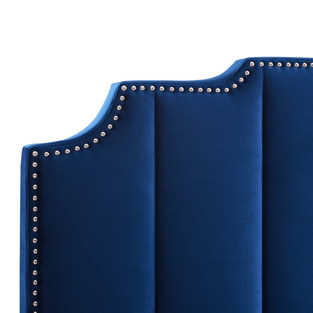 Lucille Queen Performance Velvet Platform Bed in Navy