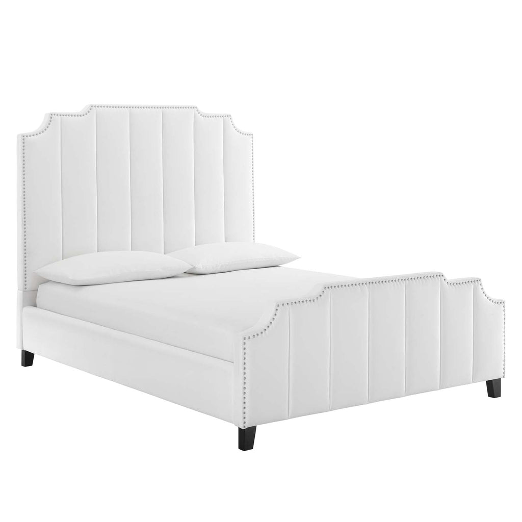 Lucille Queen Performance Velvet Platform Bed in White