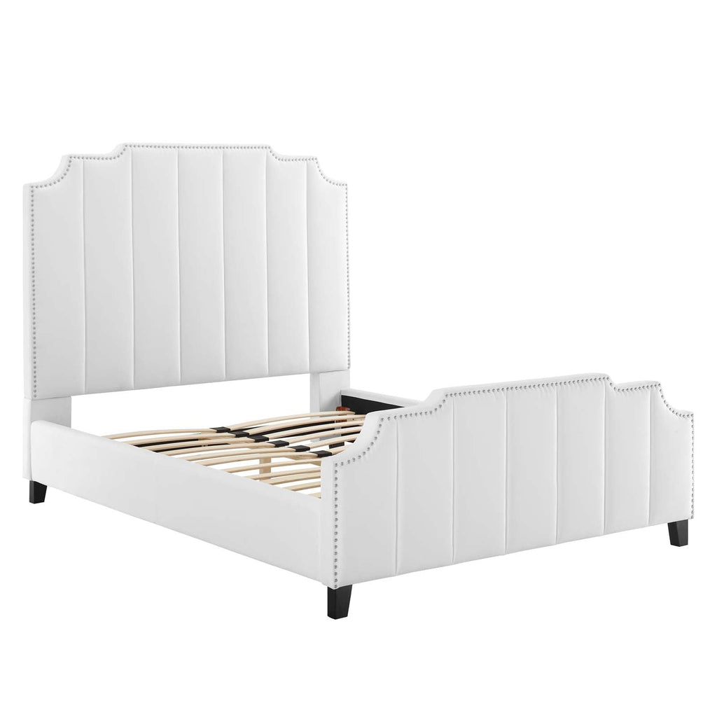 Lucille Queen Performance Velvet Platform Bed in White