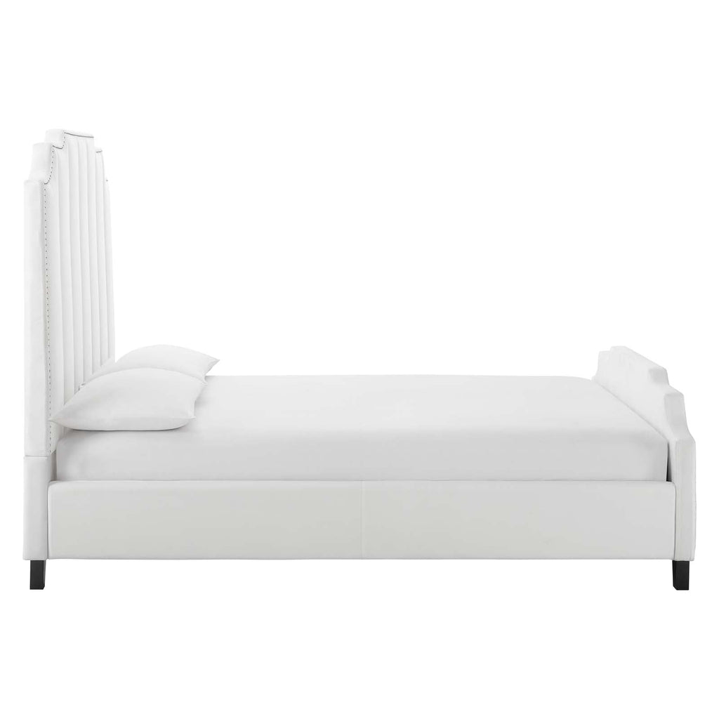 Lucille Queen Performance Velvet Platform Bed in White