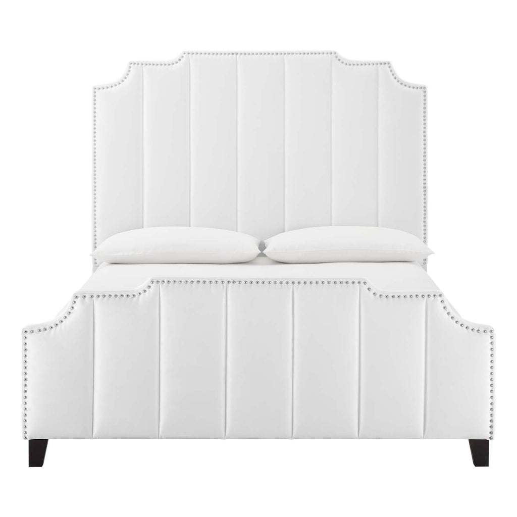 Lucille Queen Performance Velvet Platform Bed in White