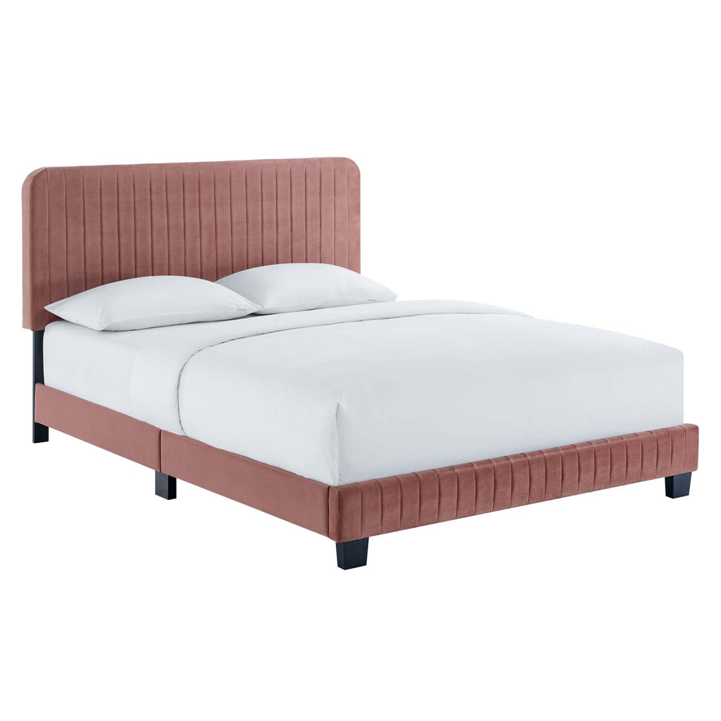 Celine Channel Tufted Performance Velvet Platform Bed - Dusty Rose