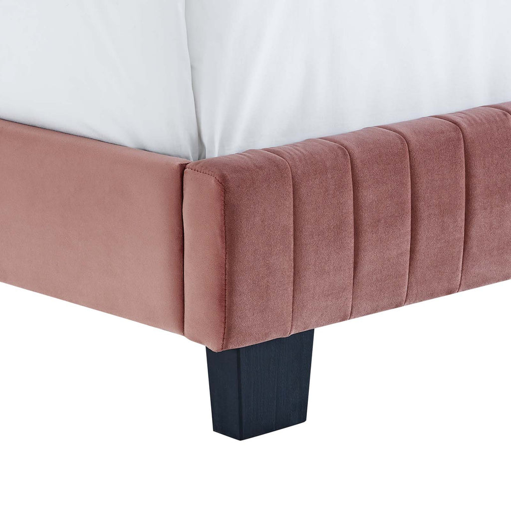 Celine Channel Tufted Performance Velvet Platform Bed - Dusty Rose