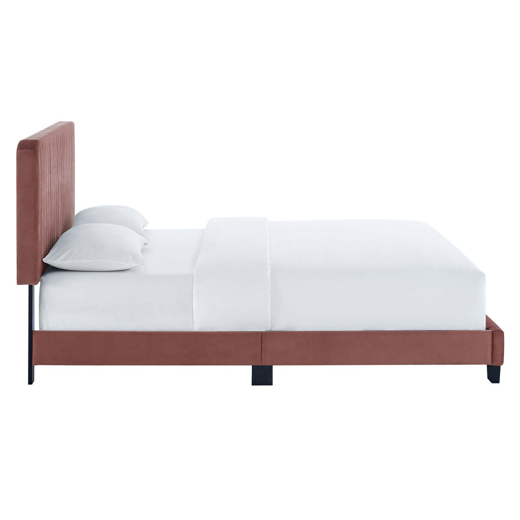 Celine Channel Tufted Performance Velvet Platform Bed - Dusty Rose