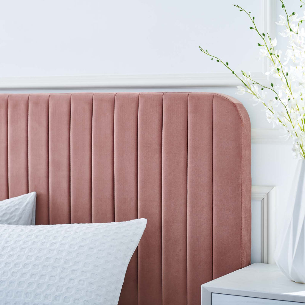 Celine Channel Tufted Performance Velvet Platform Bed - Dusty Rose