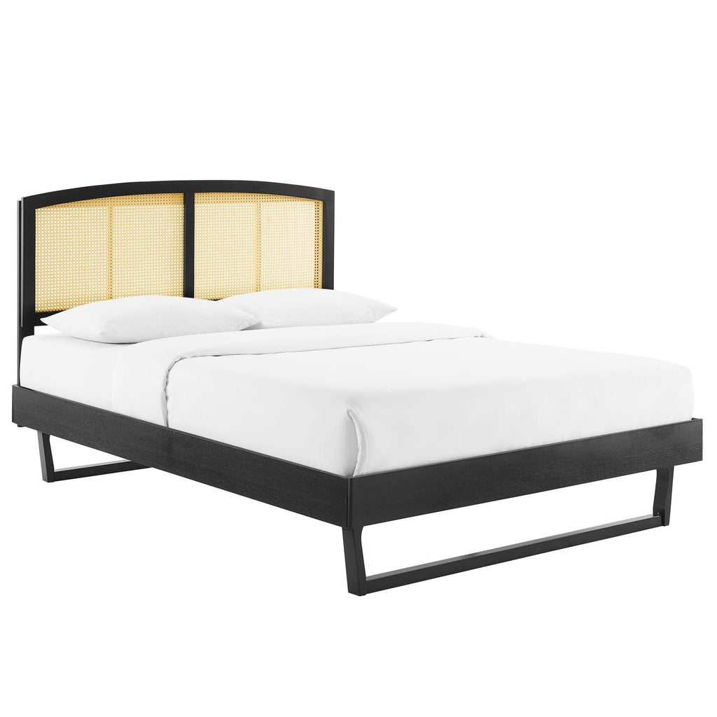 Sierra Cane and Wood Platform Bed With Angular Legs