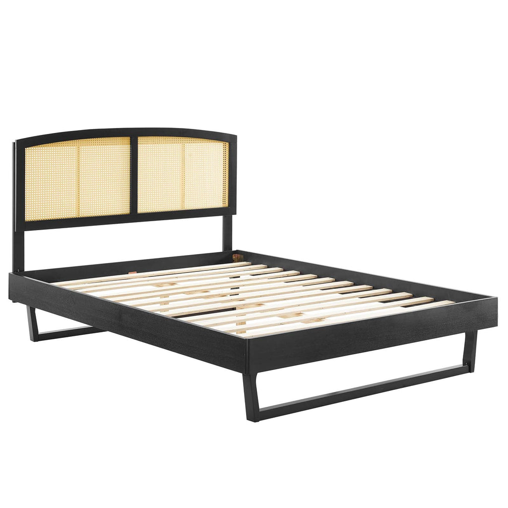 Sierra Cane and Wood Platform Bed With Angular Legs