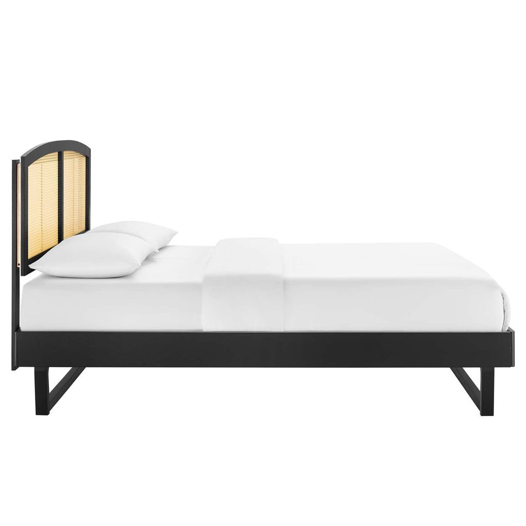 Sierra Cane and Wood Platform Bed With Angular Legs