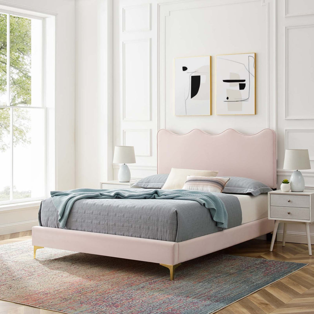 Current Performance Velvet Platform Bed Queen Size - Pink