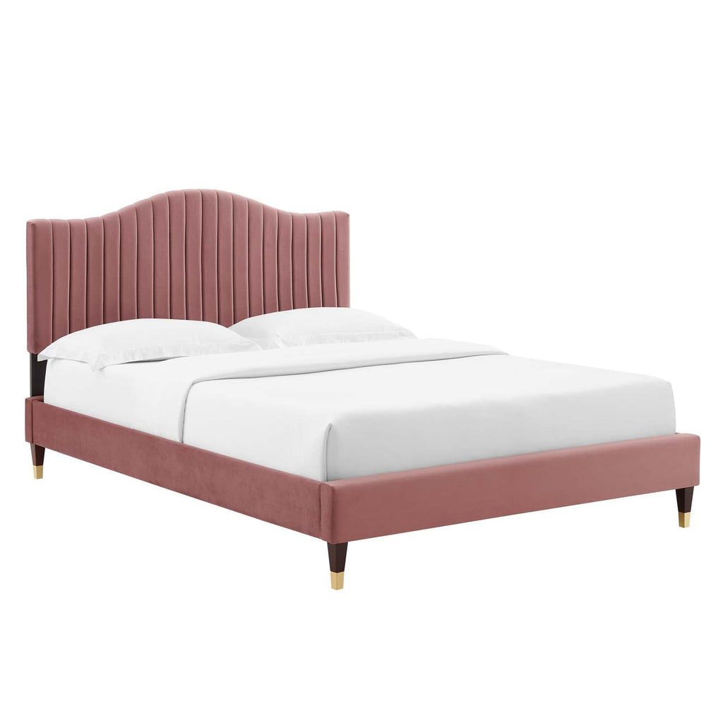 Juniper Channel Tufted Performance Velvet Platform Bed - Dusty Rose