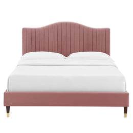 Celine Channel Tufted Performance Velvet Platform Bed - Dusty Rose