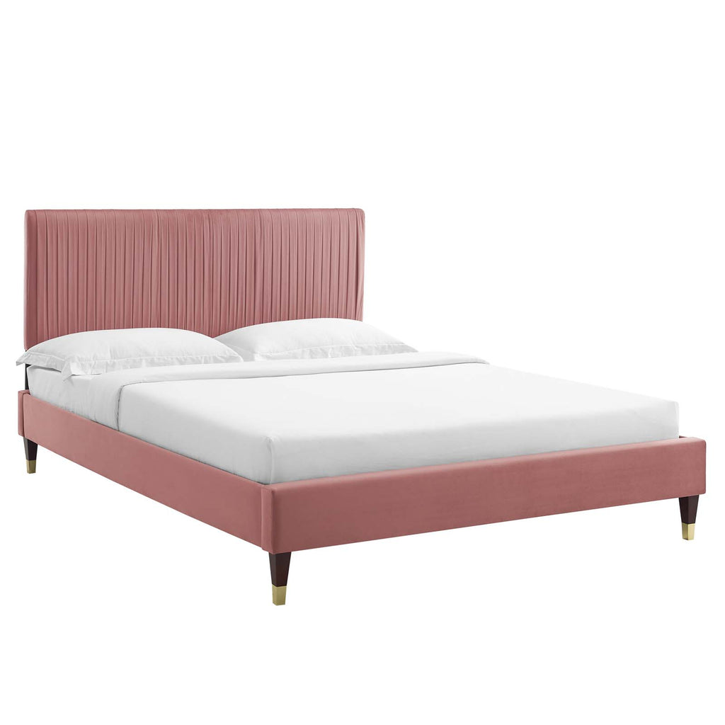 Peyton Performance Velvet Platform Bed - Dusty Rose