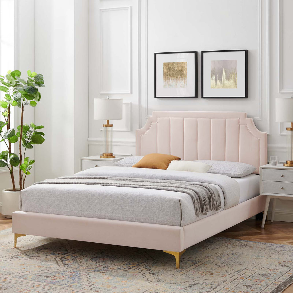 Sienna Performance Velvet Platform Bed - Pink