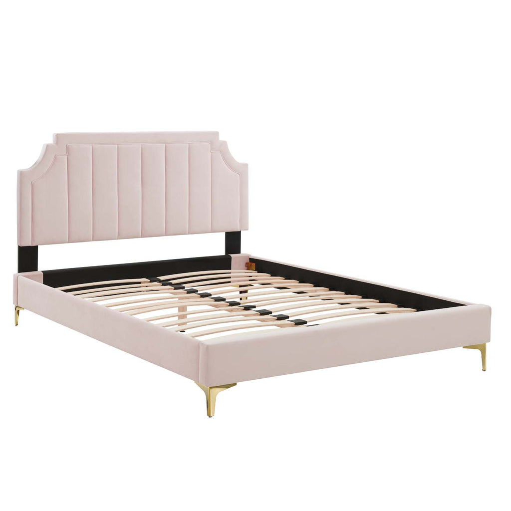 Sienna Performance Velvet Platform Bed - Pink