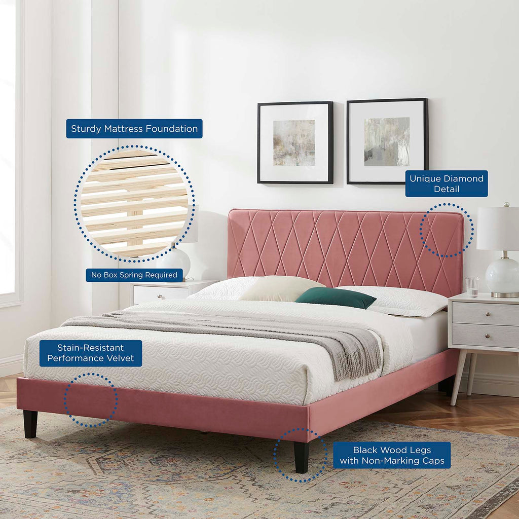 Phillipa Performance Velvet Platform Bed - Dusty Rose