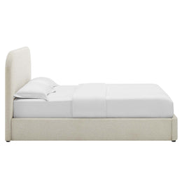 Keynote Upholstered Fabric Curved Platform Bed, Heathered Weave Ivory