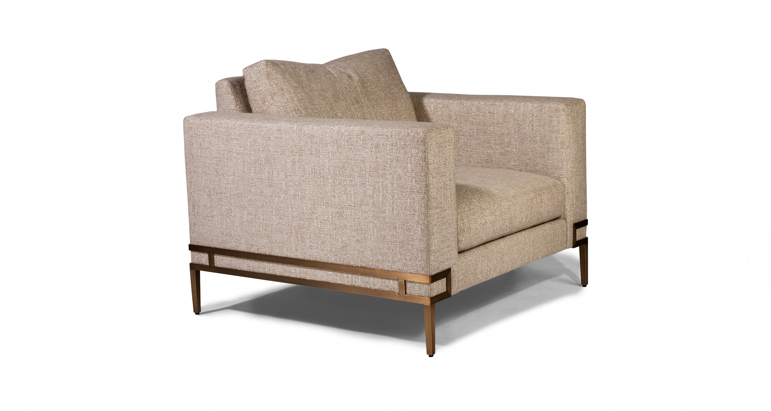 Manolo Lounge Chair In Beige Crypton Performance Fabric With Brushed Bronze Frame