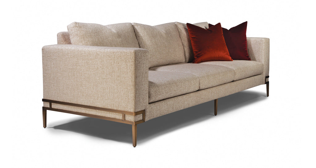 Manolo Sofa In Beige Crypton Performance Fabric With Brushed Bronze Legs