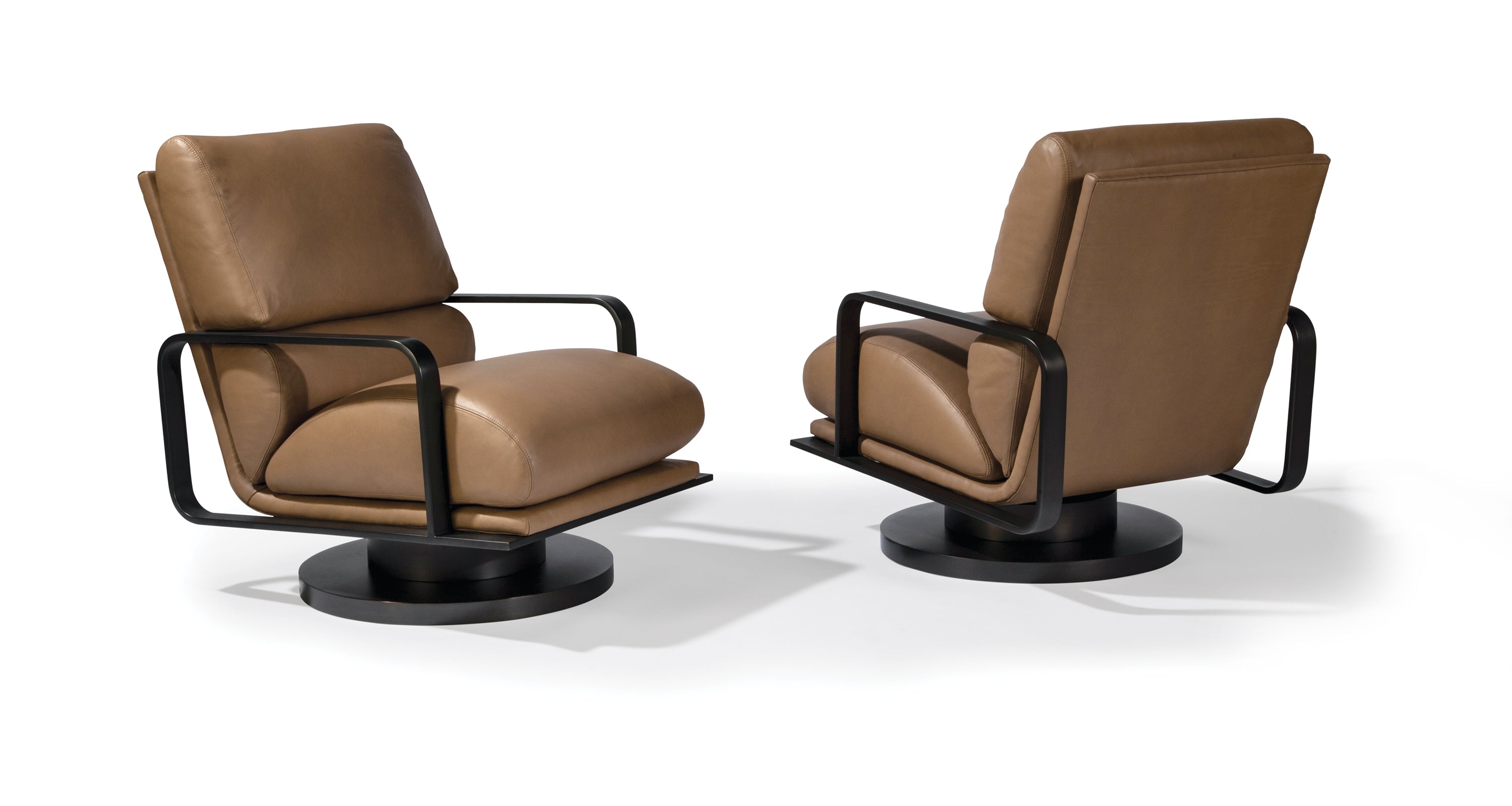Mercury Swivel Rocking Chair In Brown Leather With Dark Bronze Frame
