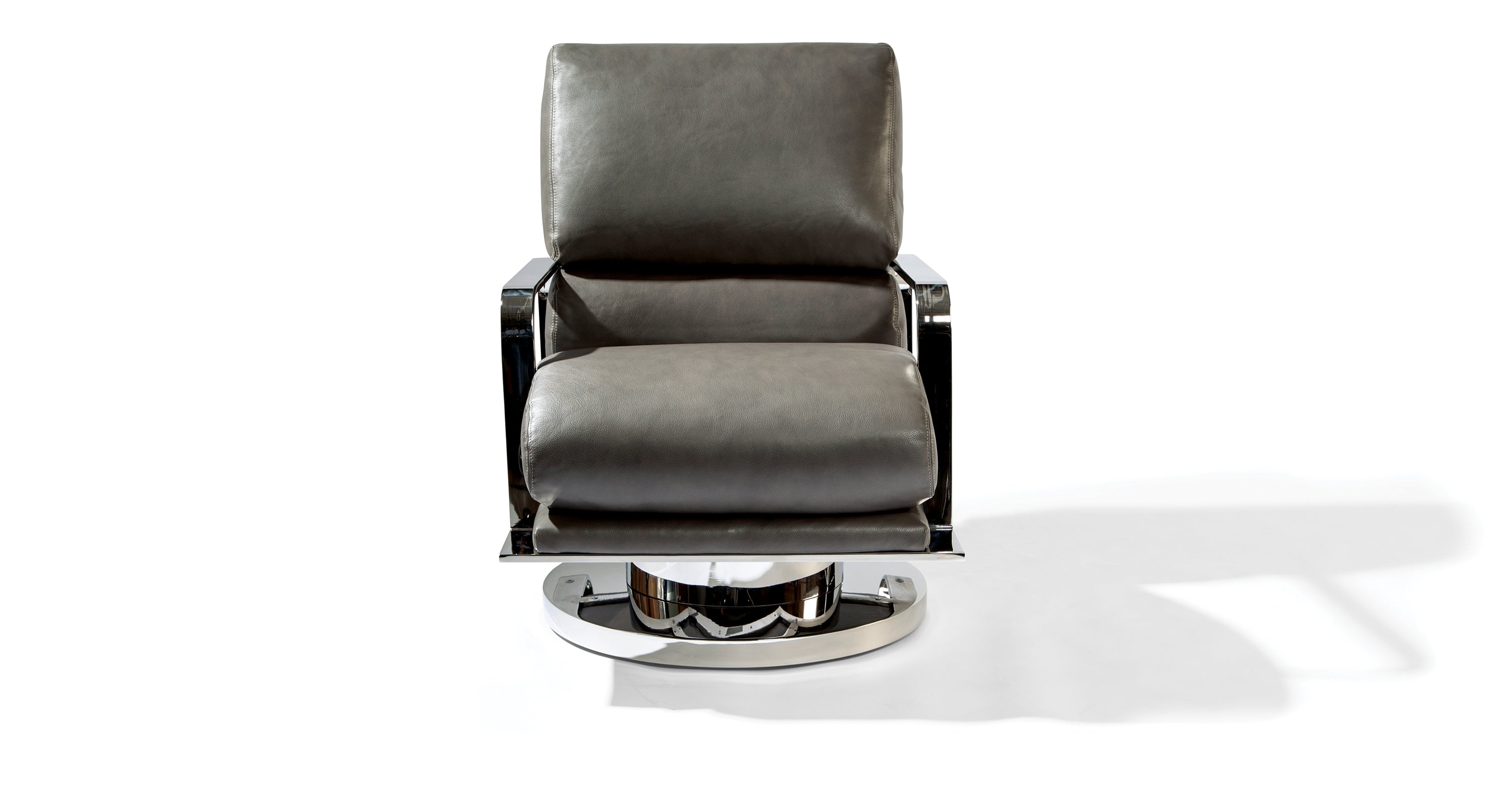 Mercury Swivel Rocking Chair In Gray Leather With Polished Stainless Steel Frame