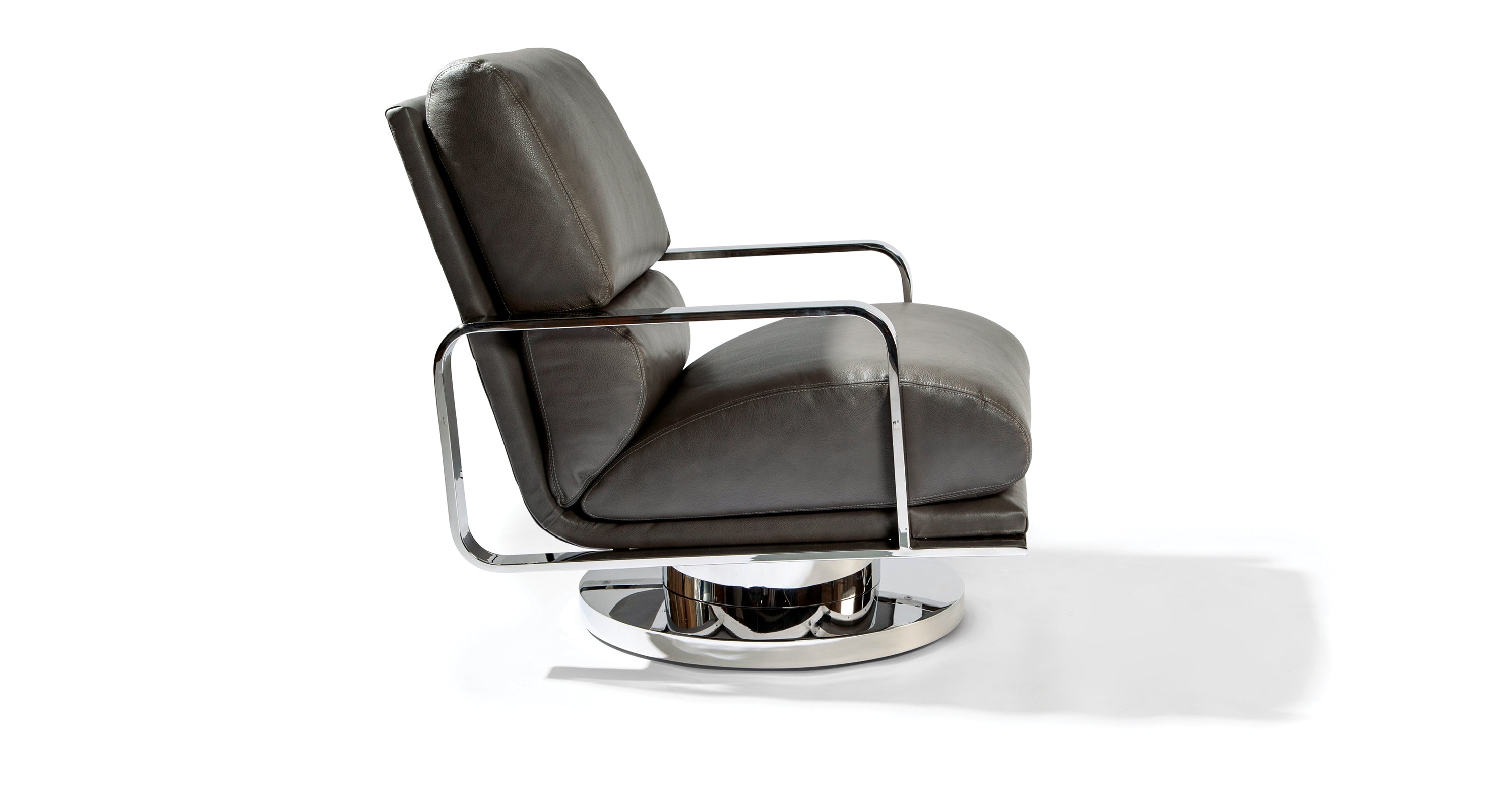 Mercury Swivel Rocking Chair In Gray Leather With Polished Stainless Steel Frame