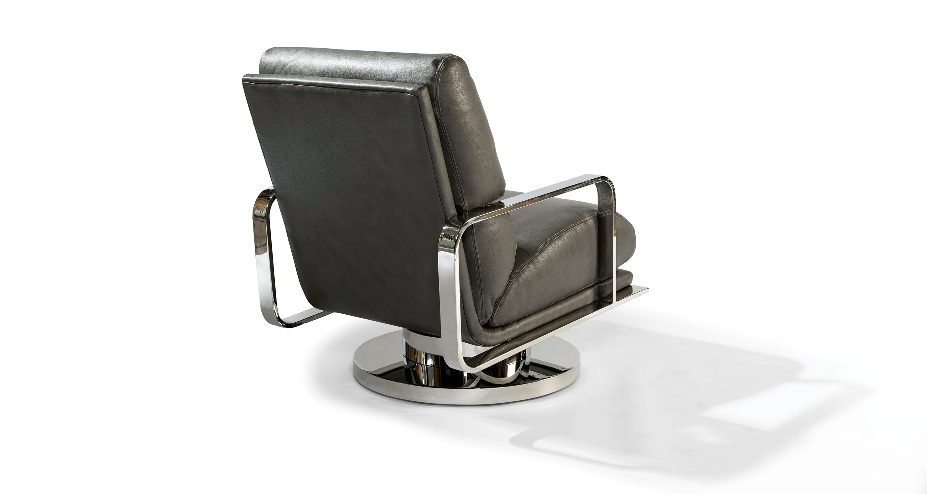 Mercury Swivel Rocking Chair In Gray Leather With Polished Stainless Steel Frame