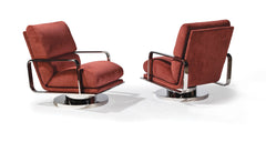 Mercury Swivel Rocking Chair In Red Fabric With Polished Stainless Steel Frame