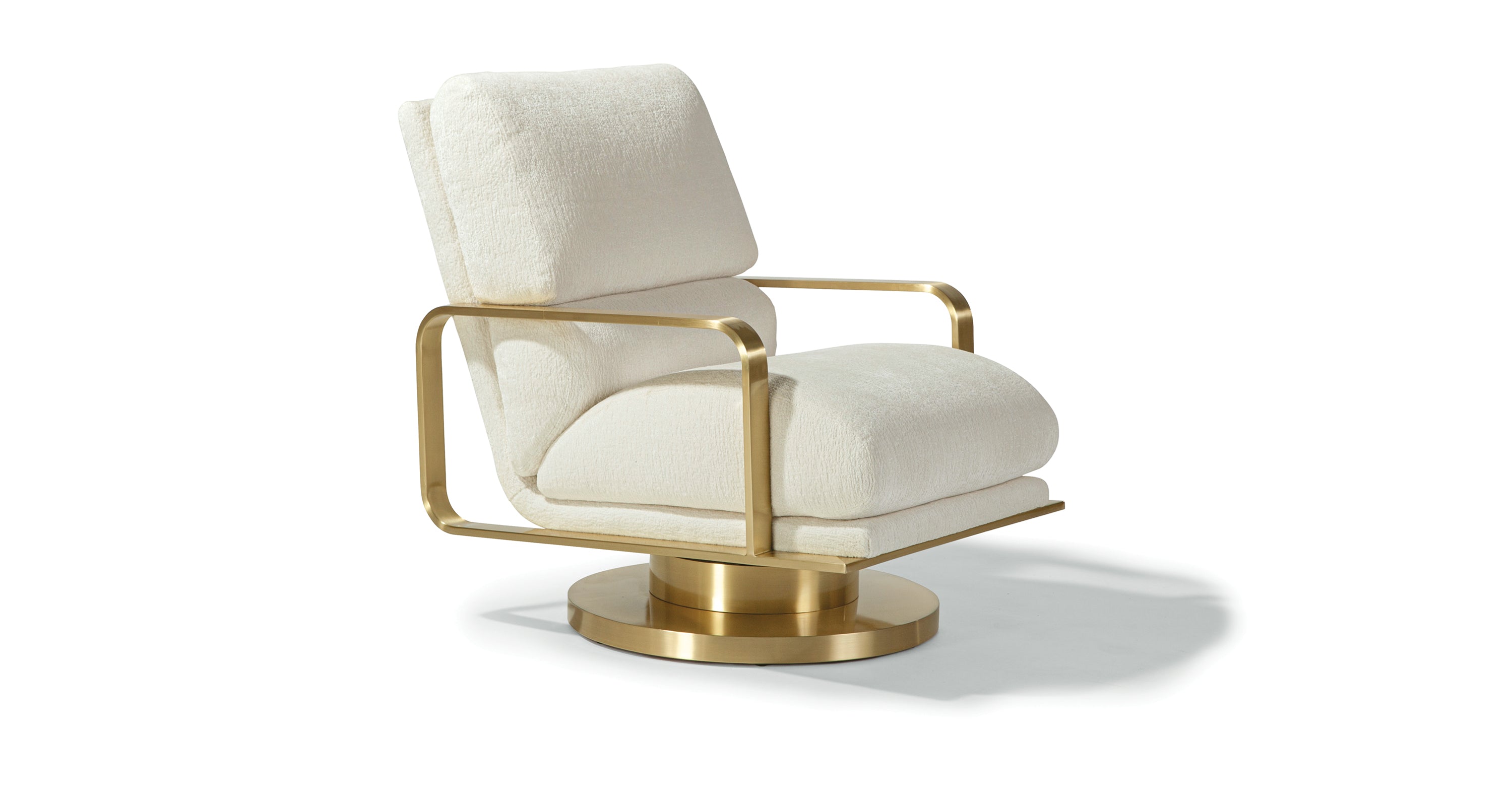 Mercury Swivel Rocking Chair In White Fabric With Satin Brass Frame