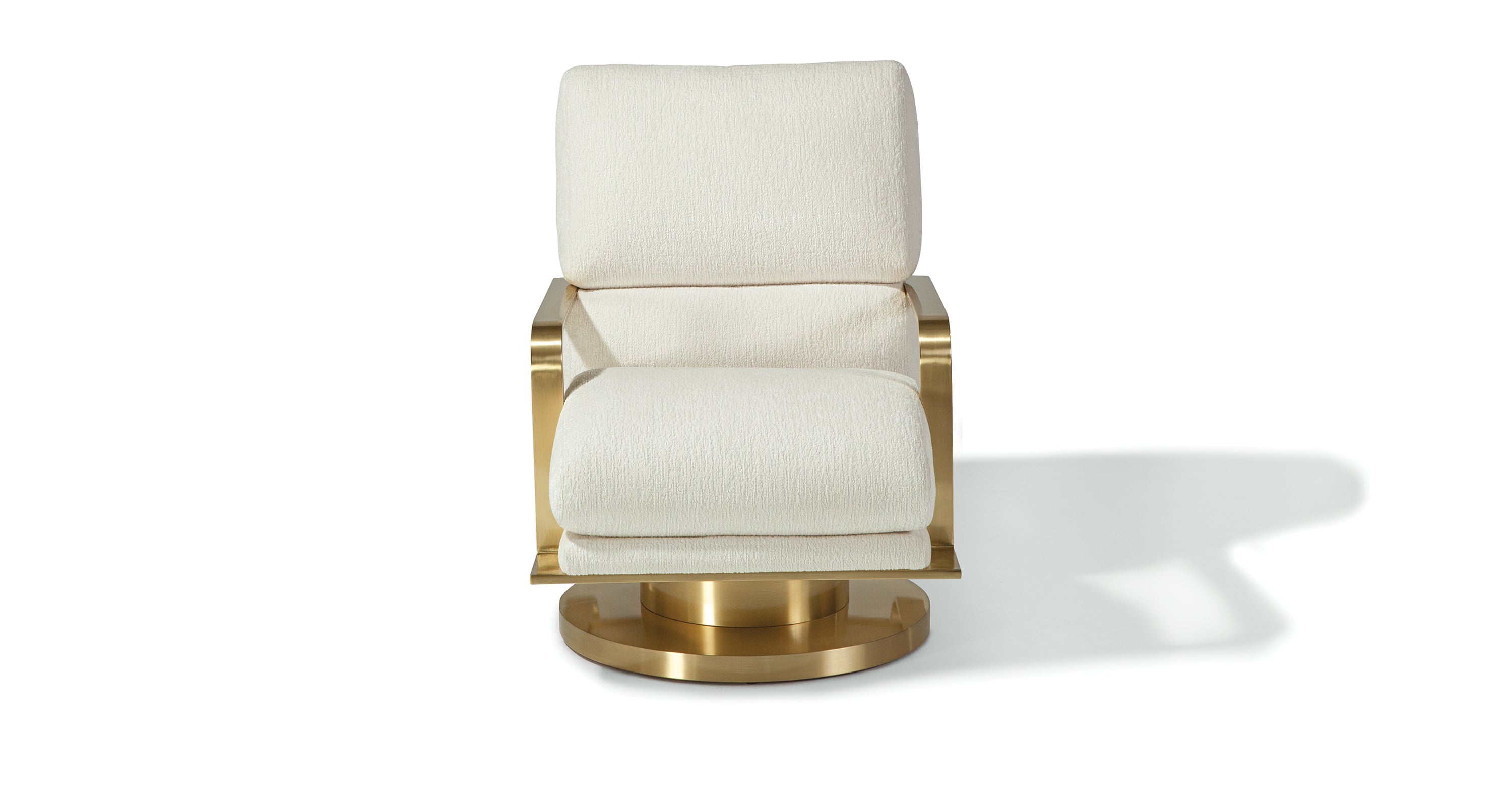 Mercury Swivel Rocking Chair In White Fabric With Satin Brass Frame