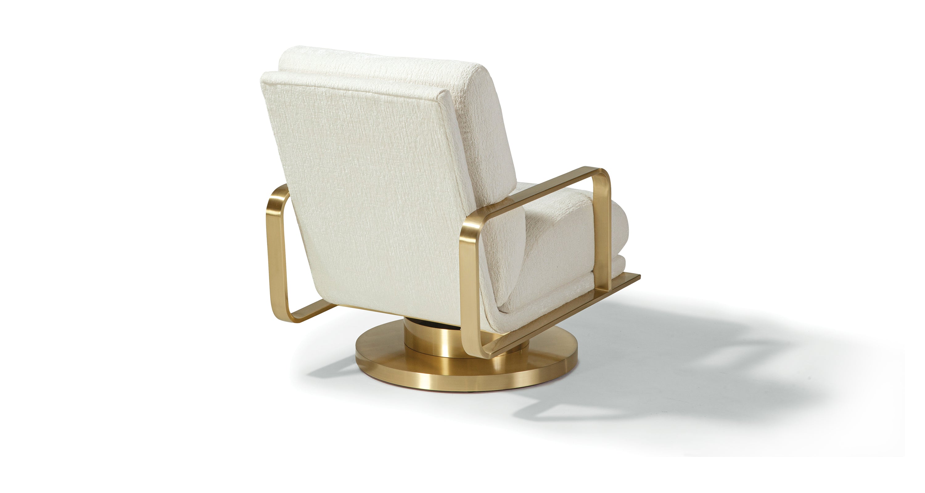 Mercury Swivel Rocking Chair In White Fabric With Satin Brass Frame
