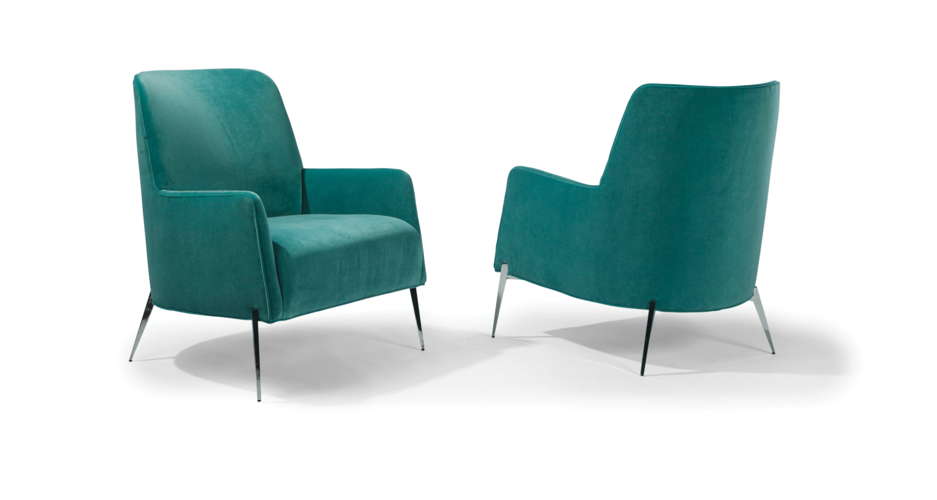 Mia Lounge Chair In Blue Fabric With Polished Stainless Steel Legs
