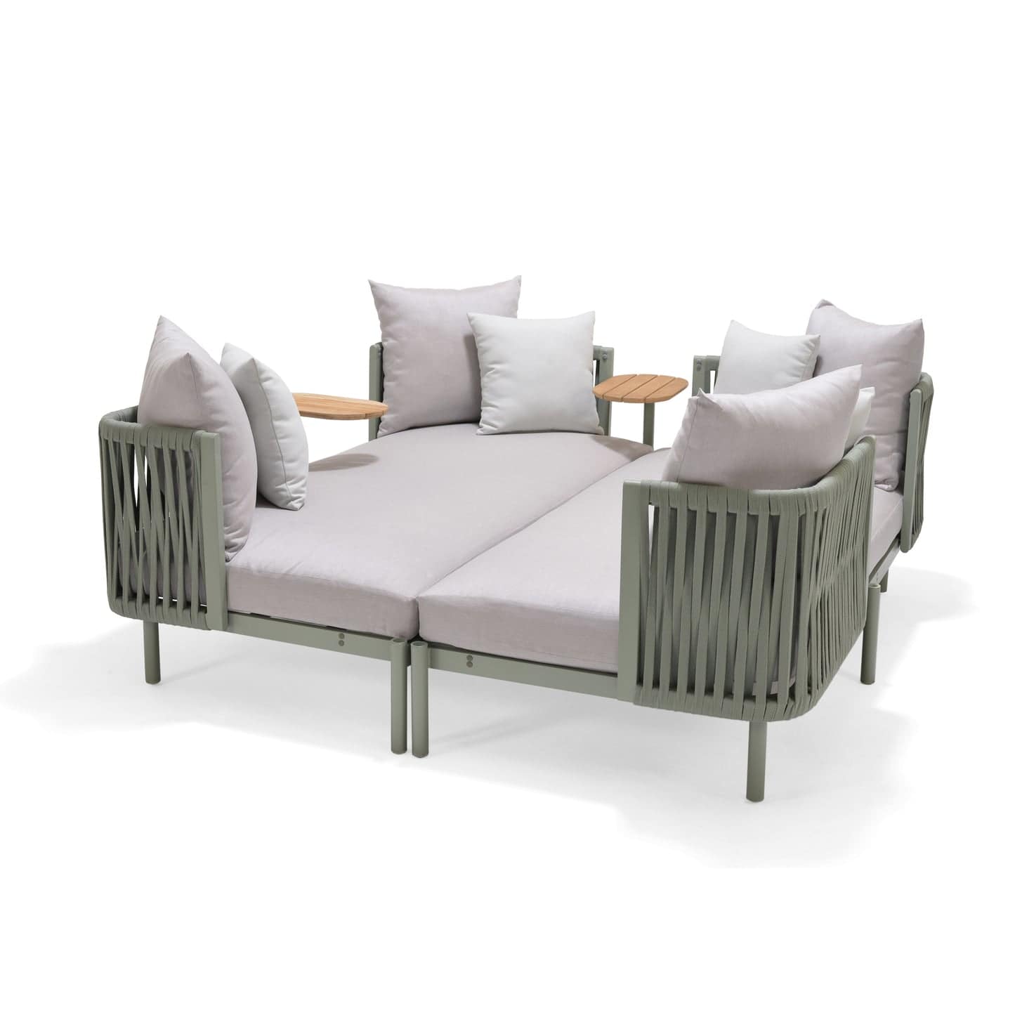 Mica 2-Piece Rust-Free Aluminum and Rope Patio Daybed Set w/ Integrated Side Table and Premium Cushions