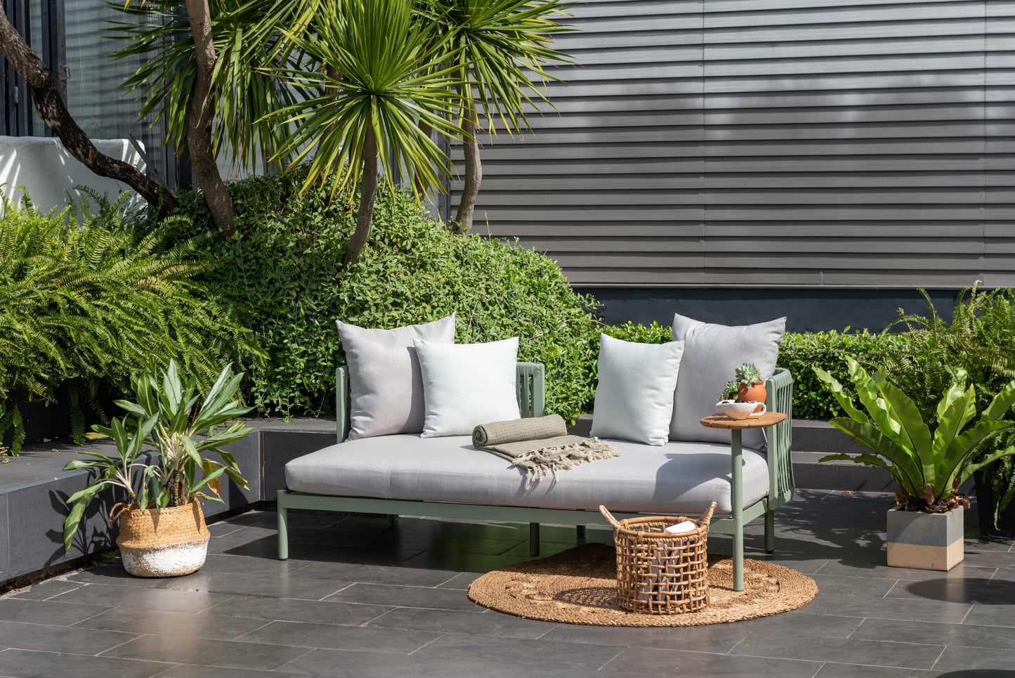Mica 2-Piece Rust-Free Aluminum and Rope Patio Daybed Set w/ Integrated Side Table and Premium Cushions