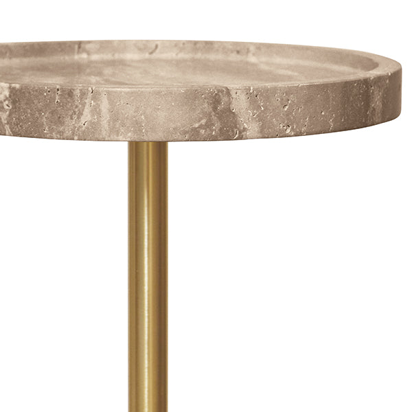 Round Side Table In Travertine With Stainless Steel Pole