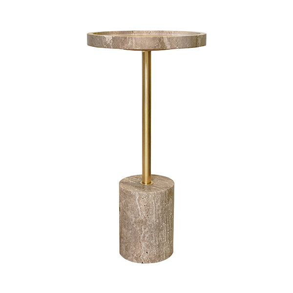 Round Side Table In Travertine With Stainless Steel Pole