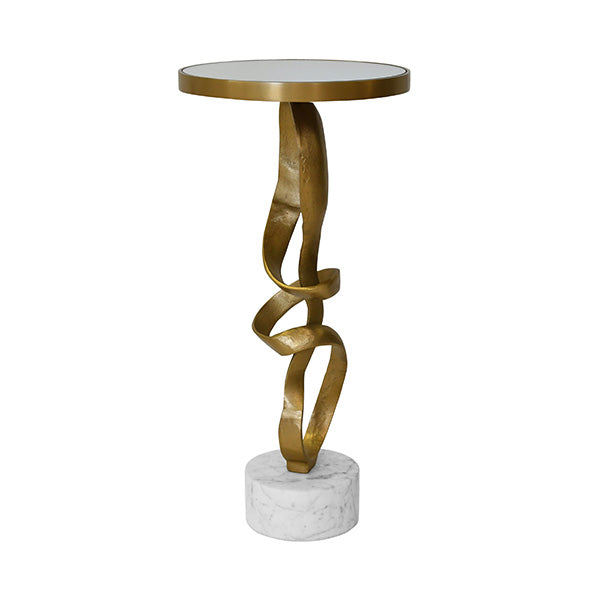 Round Sculptural Loop Base Side Table With Inset Mirror Top