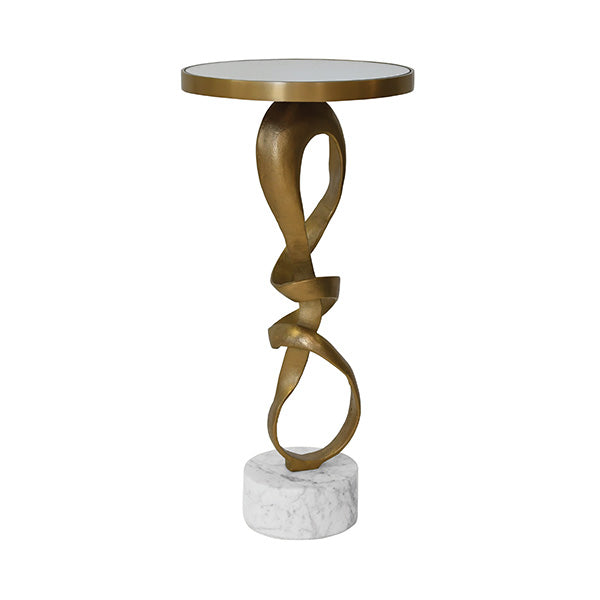 Round Sculptural Loop Base Side Table With Inset Mirror Top