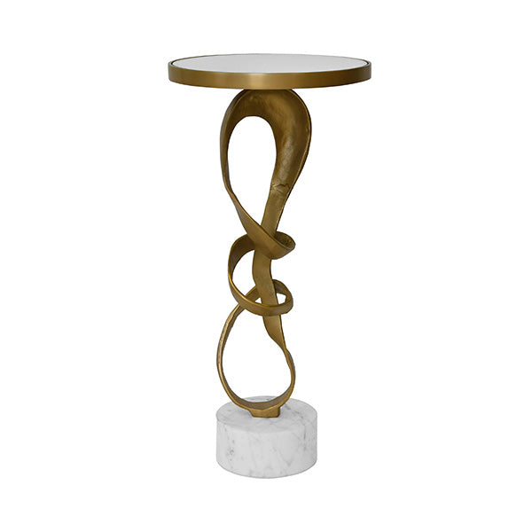 Round Sculptural Loop Base Side Table With Inset Mirror Top