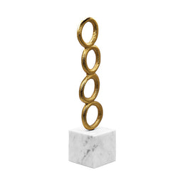 Stacked Circle Shaped Textured Brass Sculpture With White Marble Base