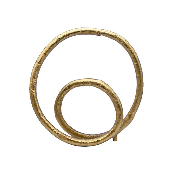 Rounded Metal Loop Sculpture In Textured Brass