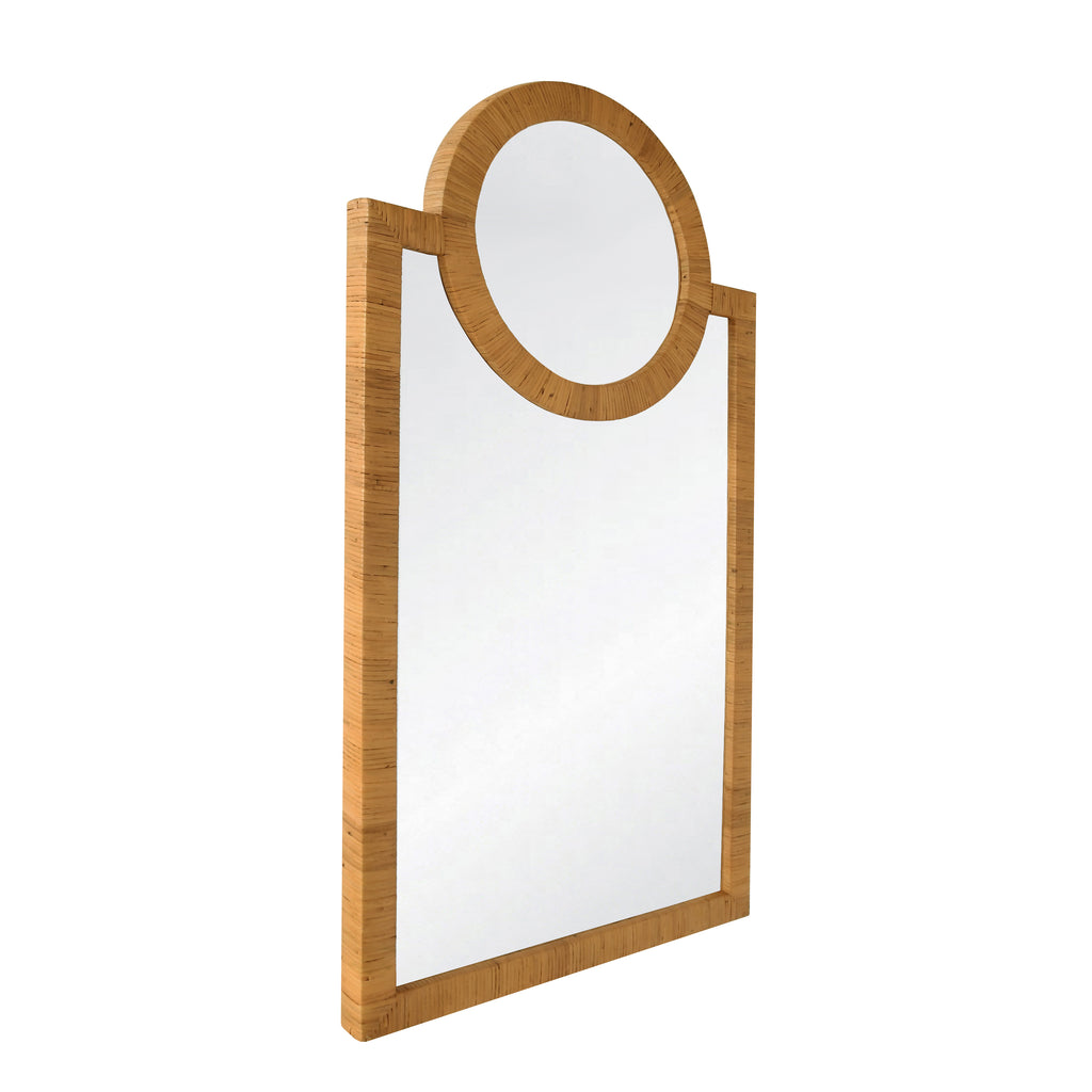 Rattan Wrapped Mirror With Circle Detail