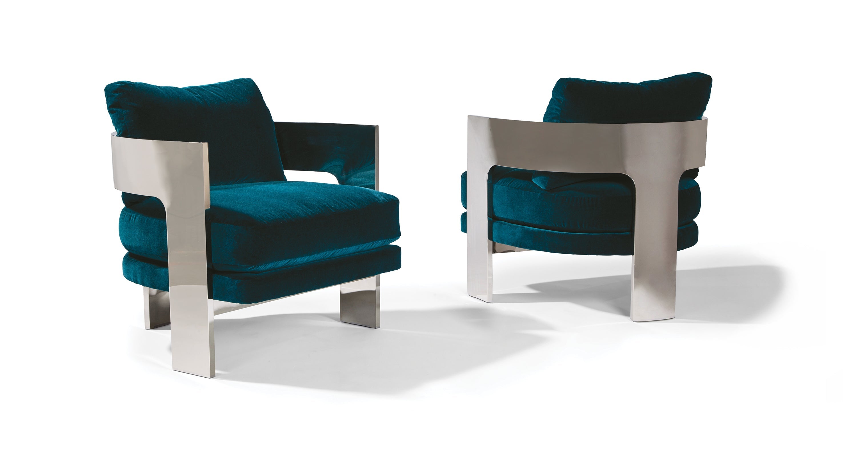 On 3 Lounge Chair In Green Crypton Performance Fabric With Polished Stainless Steel Frame