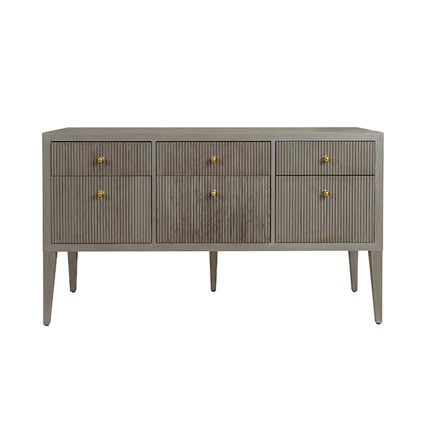 Fluted Six Drawer Buffet With Brass Knobs