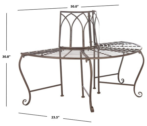 Abia Wrought Iron 50 Inch W Outdoor Tree Bench- Brown