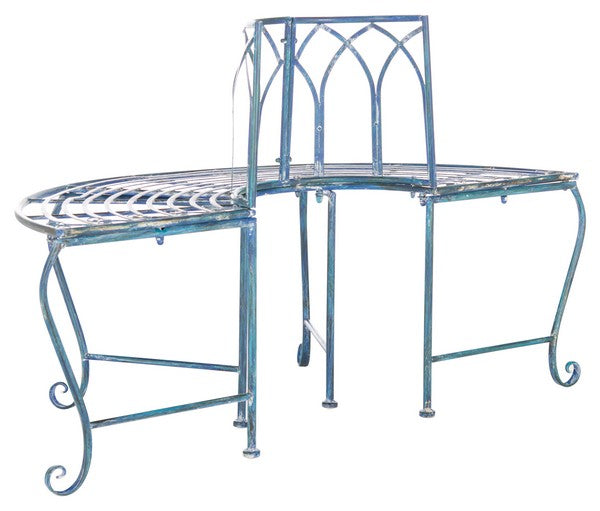 Abia Wrought Iron 50 Inch W Outdoor Tree Bench- Blue